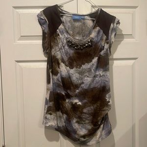 Simply Vera Wang sleeveless blouse, brown , sky blue